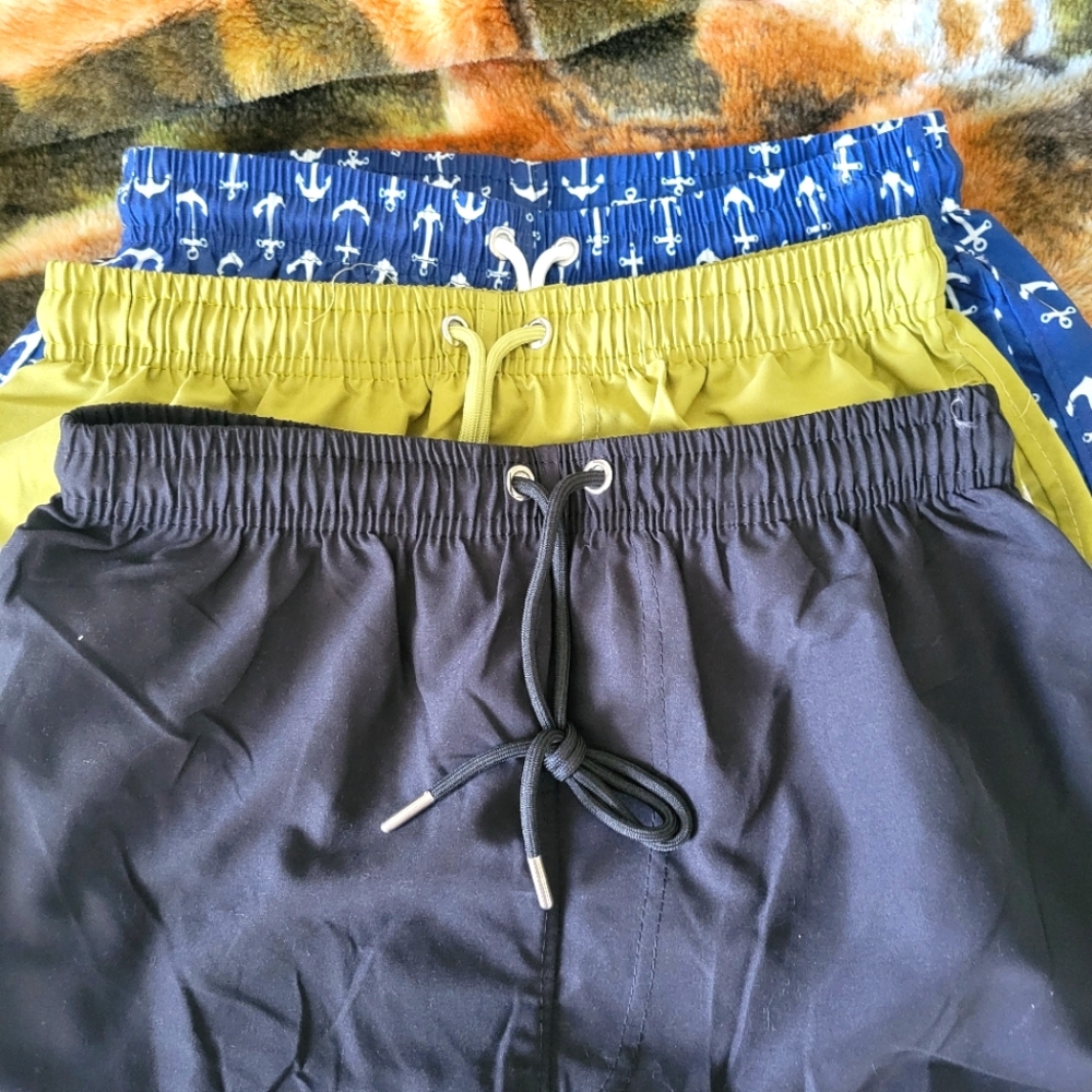 Navy, Olive, and Anchor Print Mens Size Small.Lined Swim Shorts Back To School
